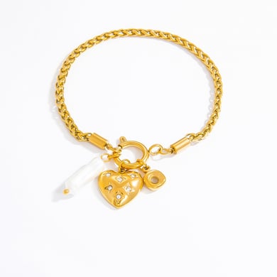 1 Stück Romantische Serie Elegantes Herz Edelstahl 18 Karat vergoldet Kunstperle Damen Charm Armbänder h5 Bild6