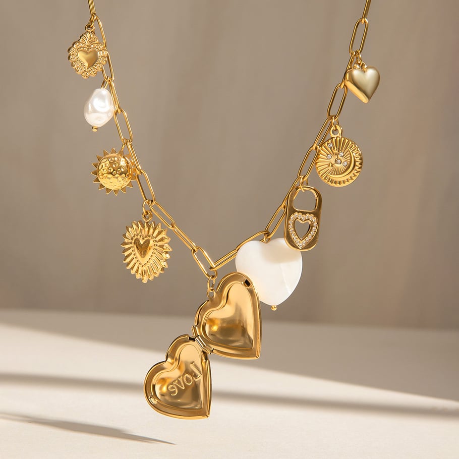 1 Piece Elegant Series Chic Heart Shape Stainless Steel Gold Color Women's DIY Pendant Necklaces Picture5