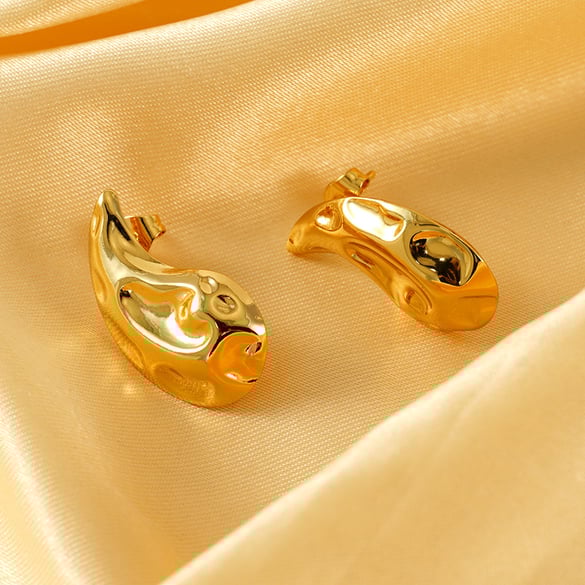 1 par de aretes tipo botón de acero inoxidable chapados en oro de 18 quilates con forma de gota para mujer 2