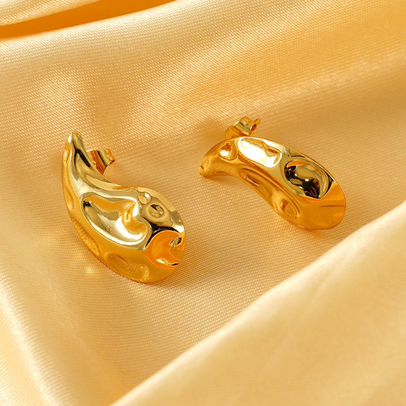 1 Pair Simple Series Simple Droplet Stainless Steel 18K Gold Plated Women Stud Earrings Picture3