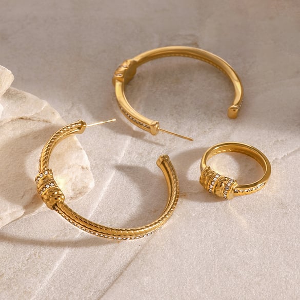 1 paire de boucles d&#39;oreilles rétro en acier inoxydable plaqué or 18 carats avec strass pour femme, série ethnique