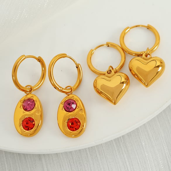 1 Pair Simple Series Simple Heart Stainless Steel 18K Gold Plated Women Drop Earrings