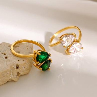 1 paire de bagues ajustables rétro géométriques en acier inoxydable plaqué or 18 carats et zircon pour femme h5 Image2