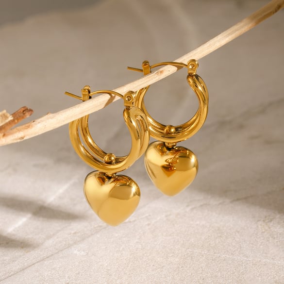 1 Pair Simple Series Classic Heart Stainless Steel 18K Gold Plated Women Drop Earrings
