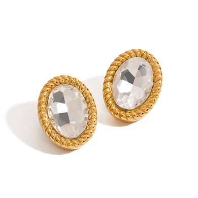 1 Pair Trendy Series Classic Oval Stainless Steel Gold Color Women's Stud Earrings h5 Picture6
