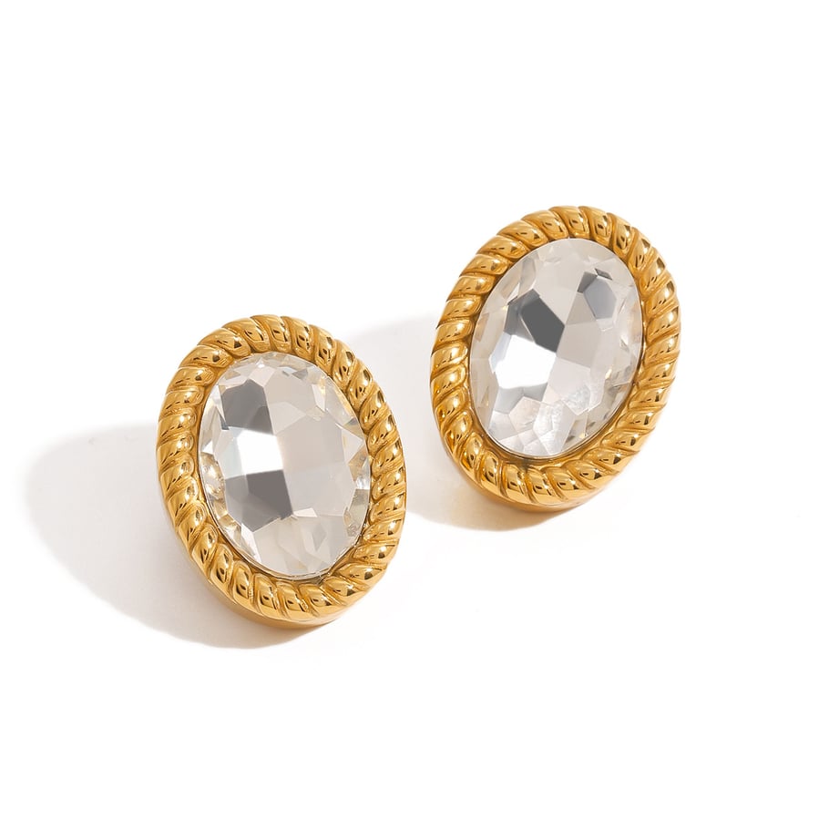 1 Pair Trendy Series Classic Oval Stainless Steel Gold Color Women's Stud Earrings Picture6
