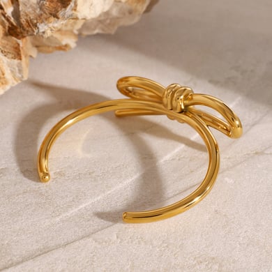 1 Piece Simple Series Sweet Bow Knot Stainless Steel 18K Gold Plated Women Bangles h5 Picture3