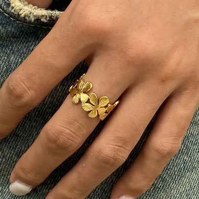 1 Paar Simple Series Sweet Flower Edelstahl 18 Karat vergoldete verstellbare Damenringe h5 Bild4