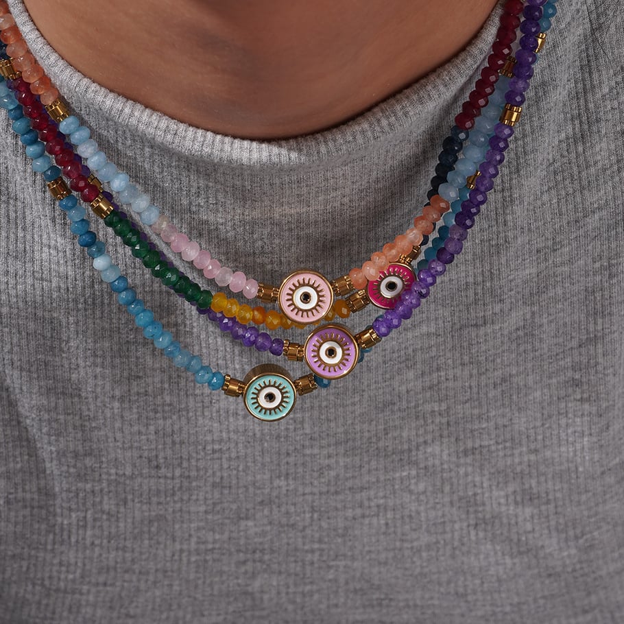 1 Piece Ethnic Series Classic Eye Pattern Stainless Steel Gold Color Women's Crystal Beaded Necklaces Picture5