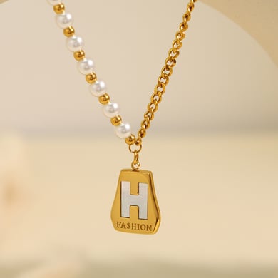 1 Piece Simple Series Classic Beads Titanium Steel 18K Gold Color Plated Artificial Pearl Women's Pendant Necklaces h5 Picture3