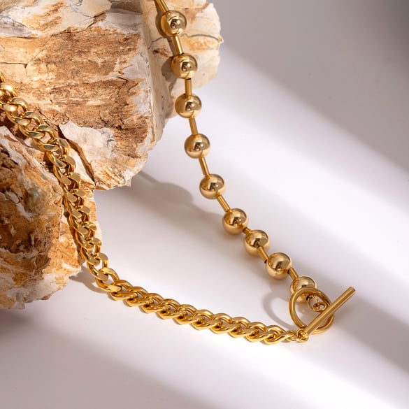 Collier avec pendentif en acier inoxydable plaqué or 18 carats pour femme, série simple, style ins
