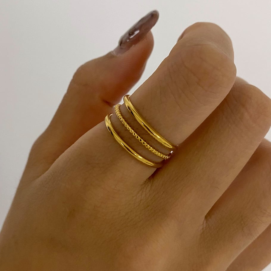 Conjunto de anillos de mujer de acero inoxidable dorado con diseño de cruz de estilo Ins de 1 pieza de lujo Imagen9