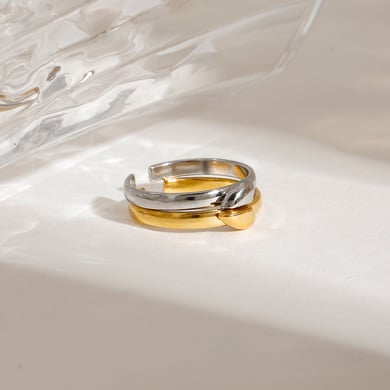 1 Pair Romantic Series Sweet Heart Stainless Steel Couple Gold and Silver Color Women's Adjustable Rings h5 Picture3