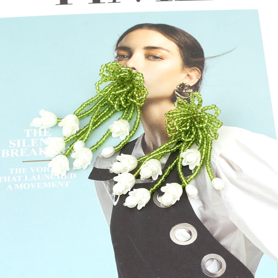 1 Pair Romantic Beaded Flower Tassel Earrings Picture3