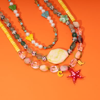 1 Piece Tropical Style Vacation Colorful Starfish Stainless Steel Gold Color Women's Beaded Necklaces h5 Picture5