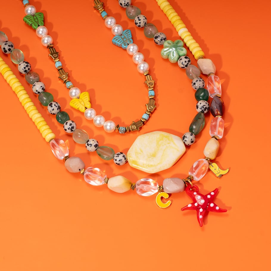 1 Piece Tropical Style Vacation Colorful Starfish Stainless Steel Gold Color Women's Beaded Necklaces Picture5