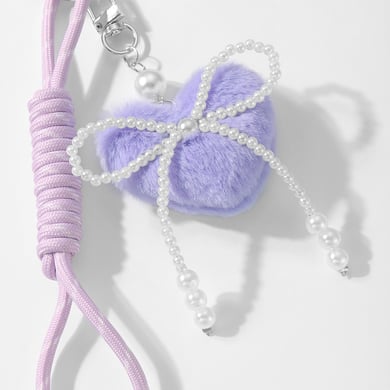 1 Piece Sweet Beaded Bow Plush Heart Strawberry Bag Charms h5 Picture8