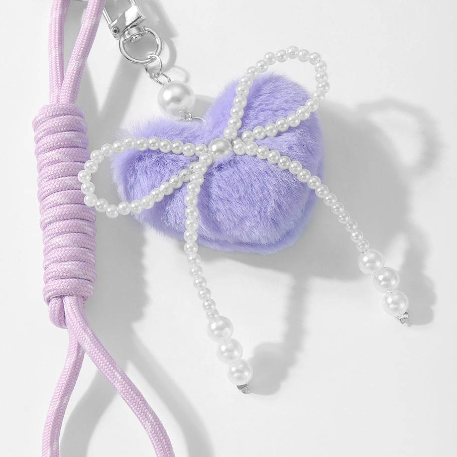 1 Piece Sweet Beaded Bow Plush Heart Strawberry Bag Charms Picture8