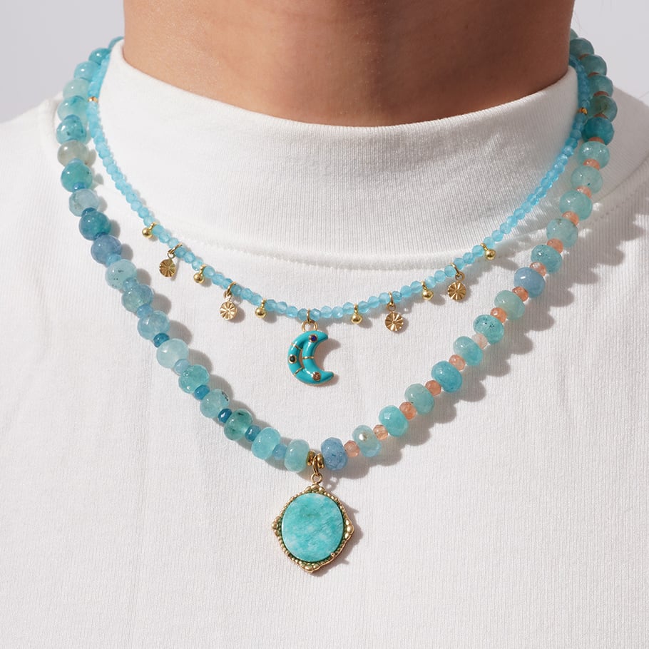 1 Piece Gorgeous Series Elegant Moon Stainless Steel Gold Color Natural Stone Women's Pendant Necklaces Picture3