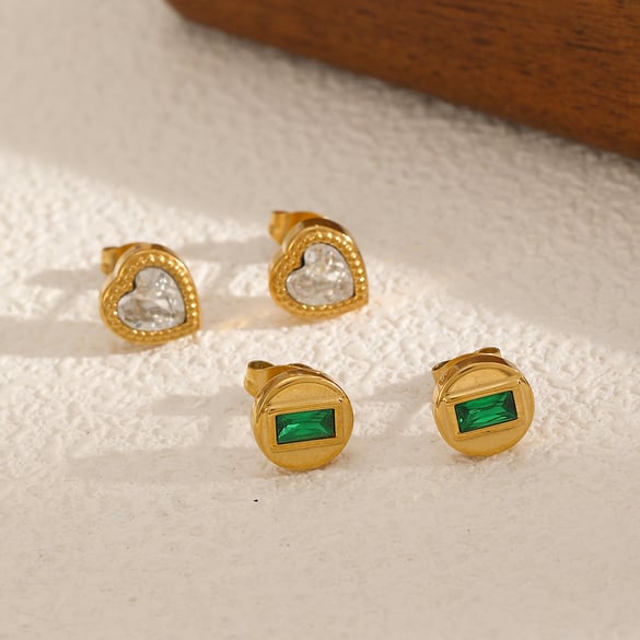Orecchini a bottone in acciaio inossidabile color oro stile Ins