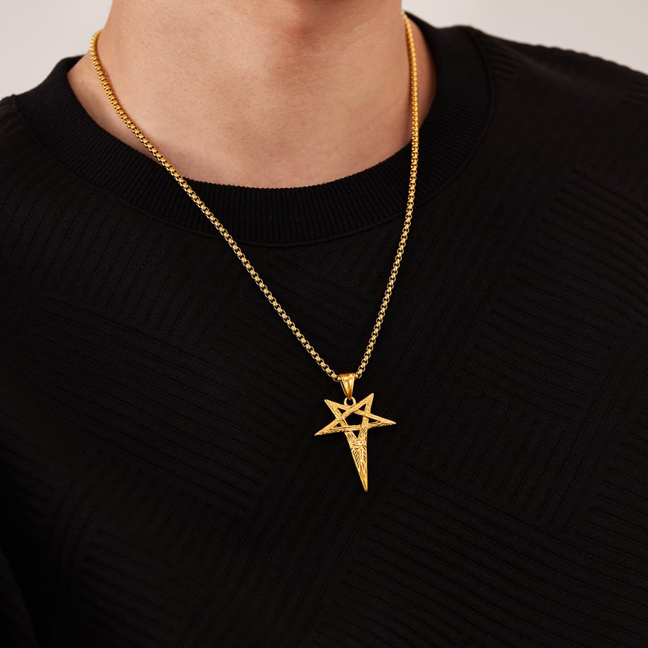 Punk Five-pointed Star Stainless Steel Men's Pendant Necklaces Picture4