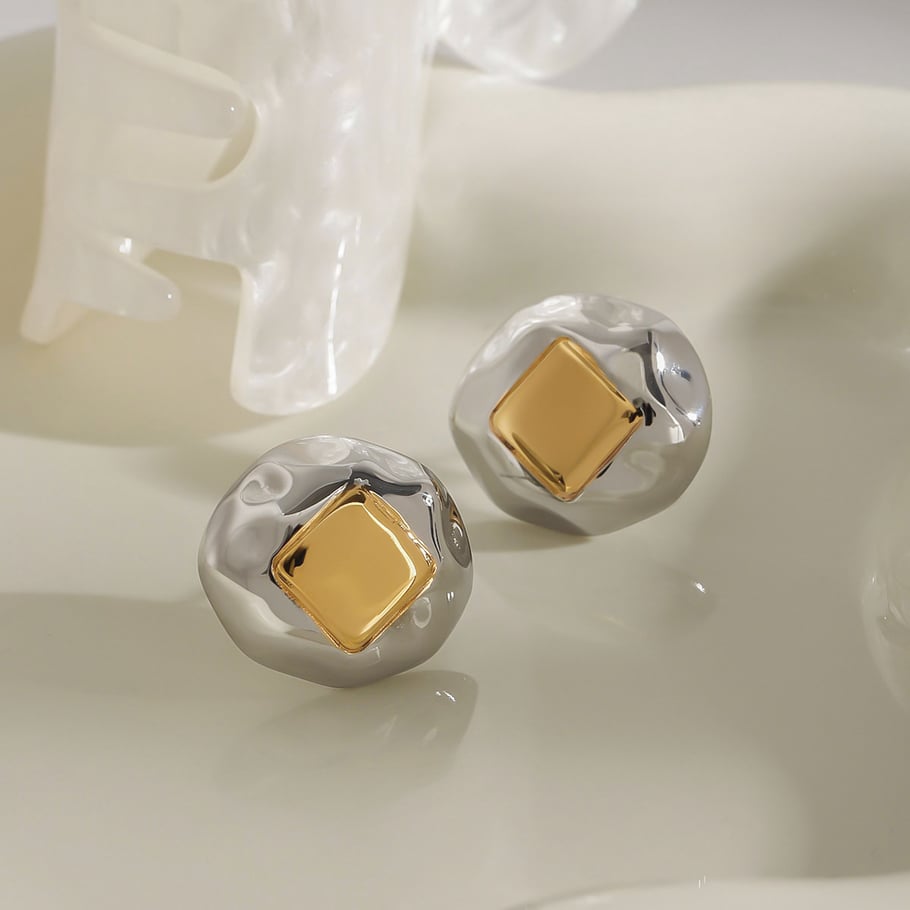 1 Pair Simple Stainless Steel Gold & Sliver Mixed Color Women's Stud Earrings Picture4