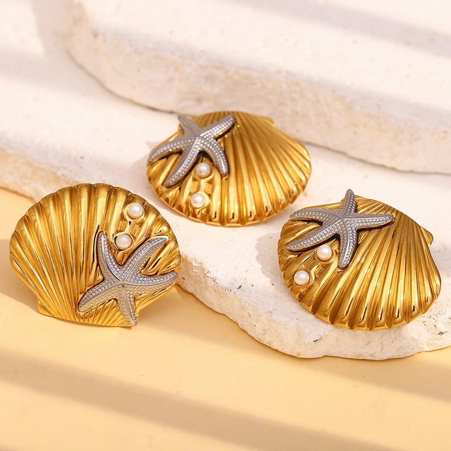 1 Stück Ohrstecker aus Edelstahl mit goldener Muschel aus der Ocean Collection Bild4