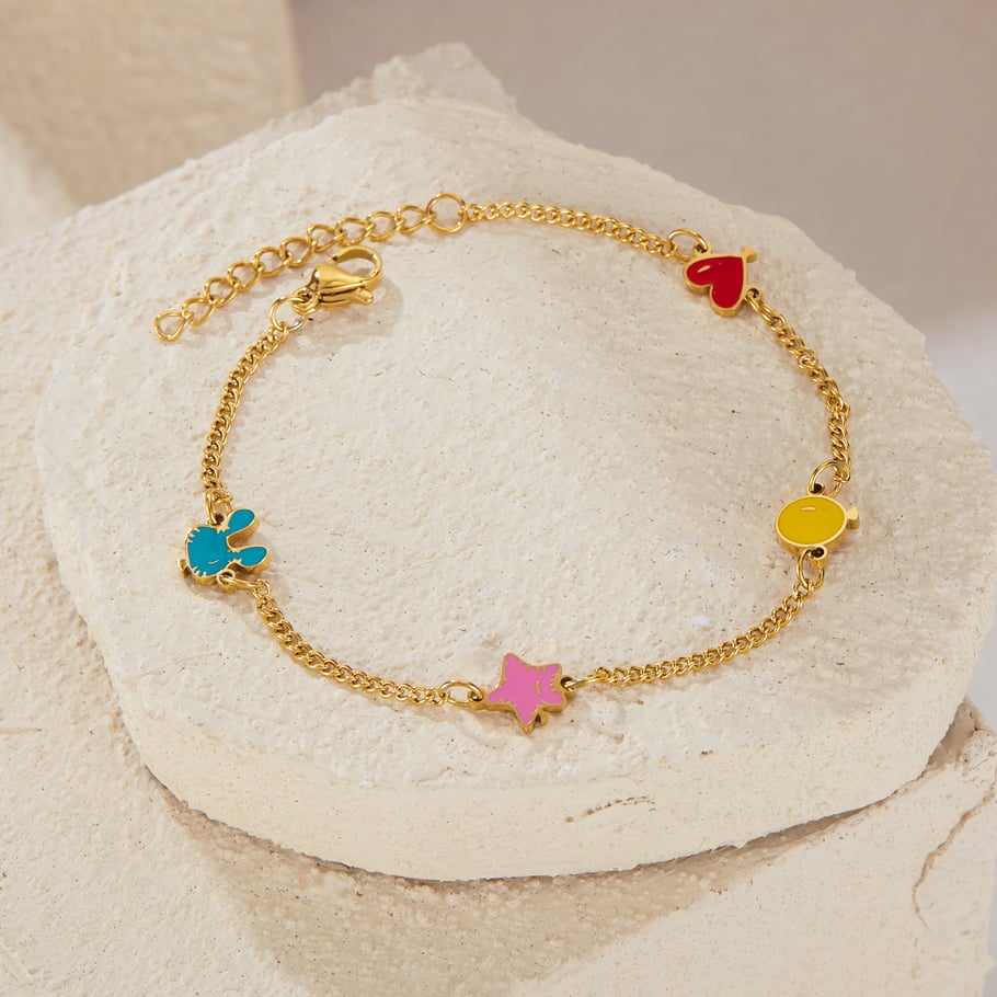 1 Piece Vivid Series Polychrome Heart Stainless Steel Gold Color Women's Chain Bracelets Picture4