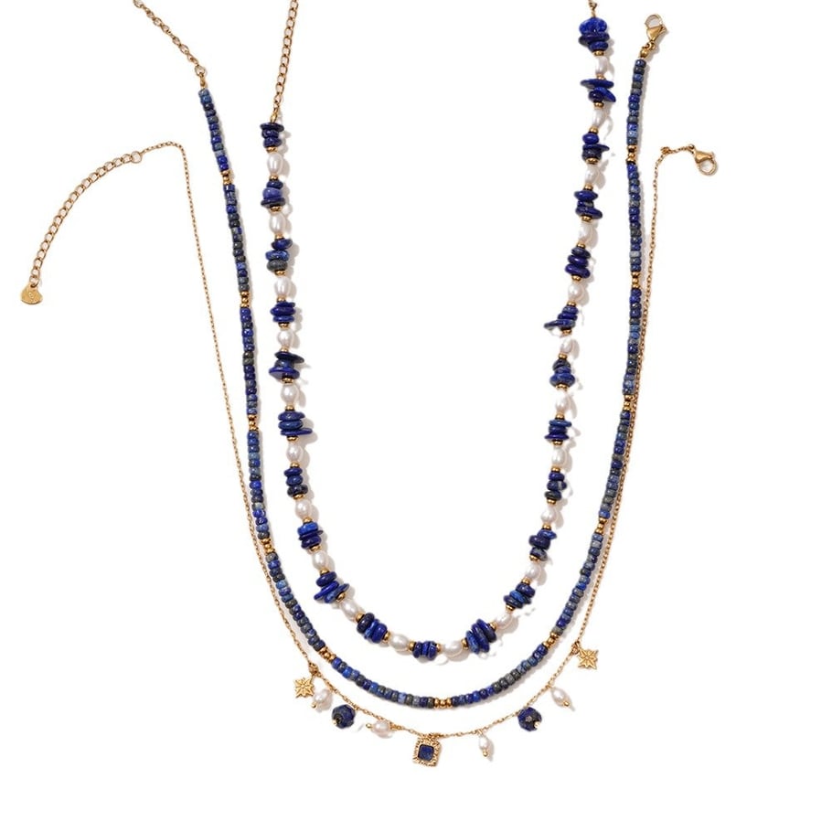 1 Piece Sophisticated Series Bohemian Stainless Steel Gold Color Blue Natural Stone BeadsWomen's Beaded Necklaces Picture6