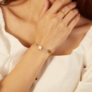 1 Stück Simple Series Daily Star Edelstahl Goldfarben Damen Kettenarmbänder h5 Bild3