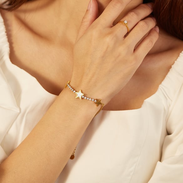 1 Piece Classic Series Daily Star Shape Stainless Steel Gold Color Women's Chain Bracelets