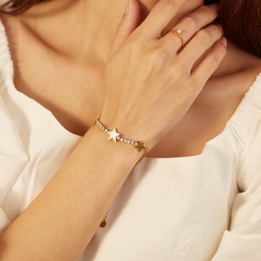 1 Stück Simple Series Daily Star Edelstahl Goldfarben Damen Kettenarmbänder Bild3