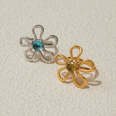 Sweet Flower Stainless Steel Gold Color  Statement Rings h5 Picture2