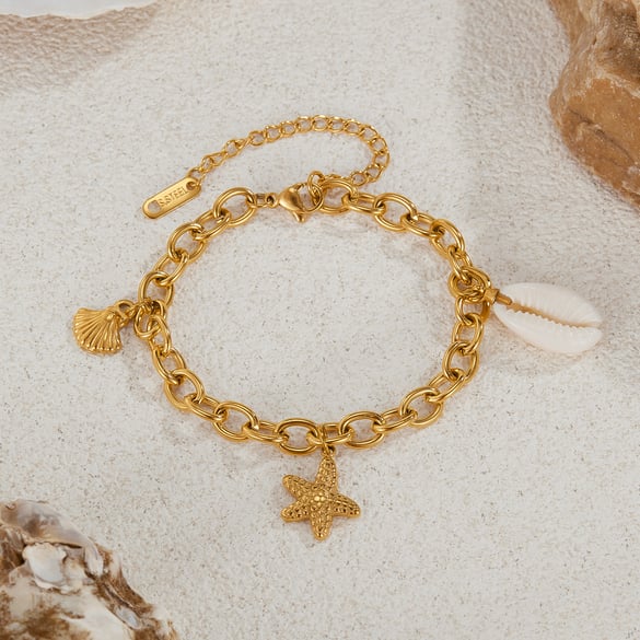 1 Piece Ocean Series Daily Starfish Stainless Steel Gold Color Women's Charm Bracelets 2