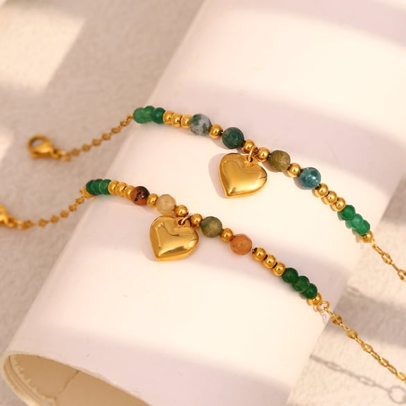 1 Stück Simple Series Retro Herz Edelstahl Goldfarben Damen Perlenarmbänder