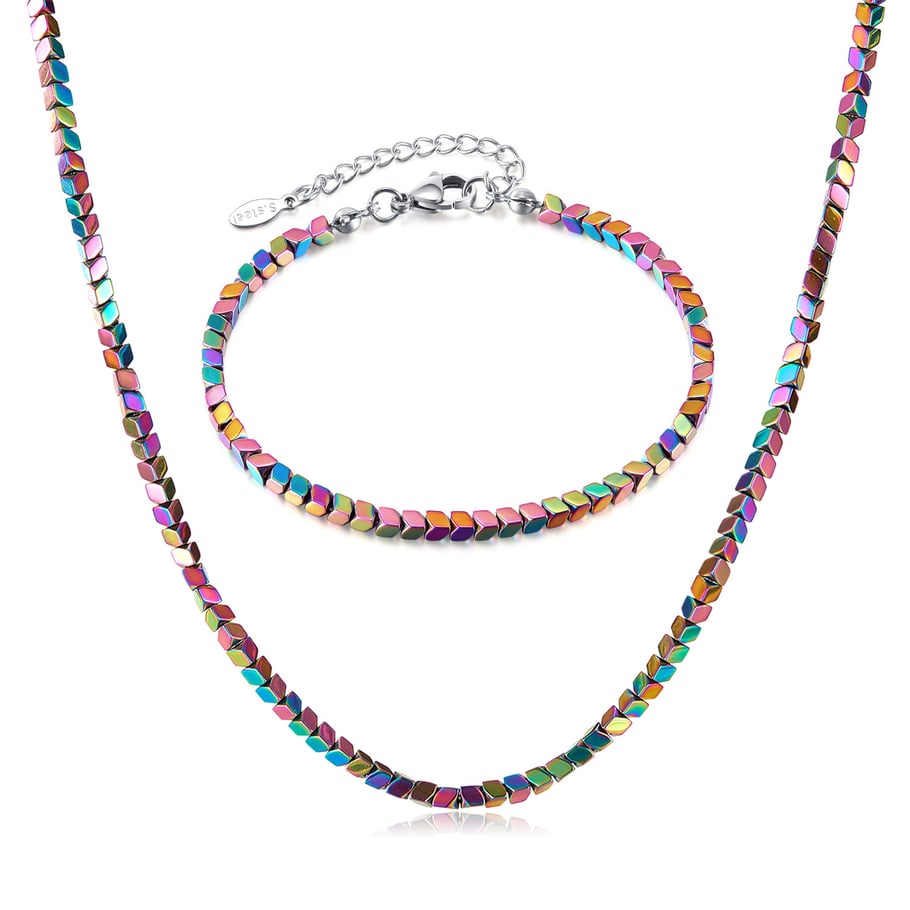 Colliers superposés en acier inoxydable avec perles colorées pour hommes Image6