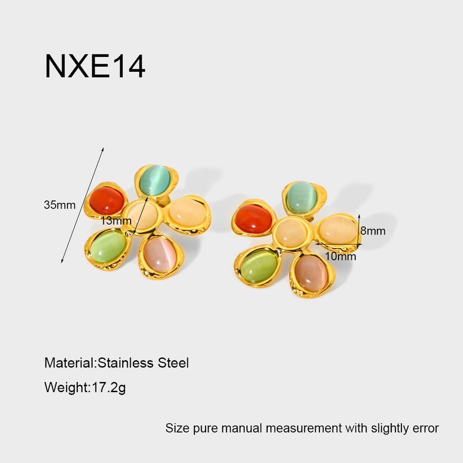 Stylish Colored Glass Flower Stainless Steel Women's Necklaces 