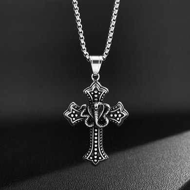 1 Piece Exquisite Cross Cobra Stainless Steel Men's Pendant Necklaces h5 Picture3