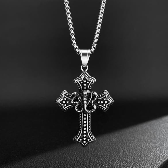 1 Piece Exquisite Cross Cobra Stainless Steel Men's Pendant Necklaces 2