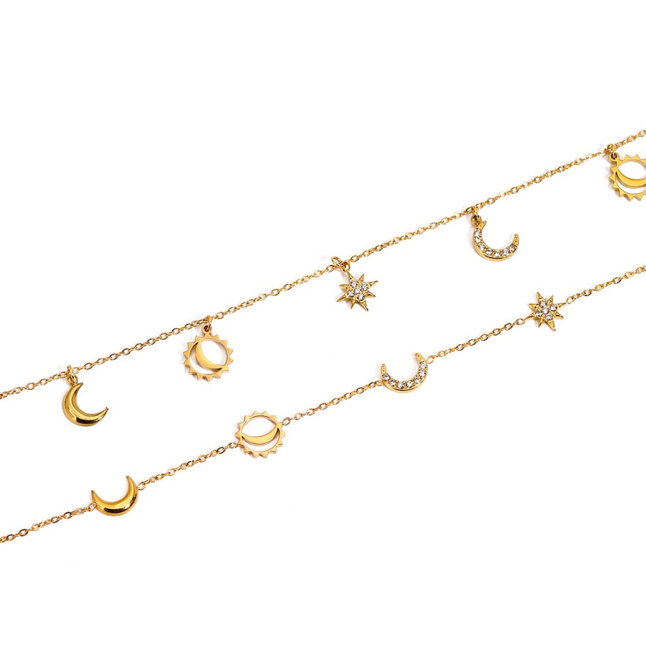 1 Piece Gold Color Stainless Steel Moon & Star Women's Charm Bracelets Picture6