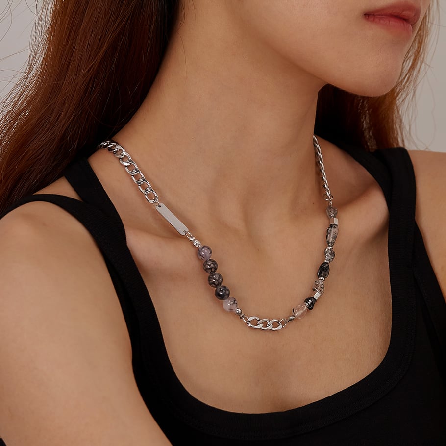 Elegant Patchwork Beads Stainless Steel Men's Chain Necklaces Picture5