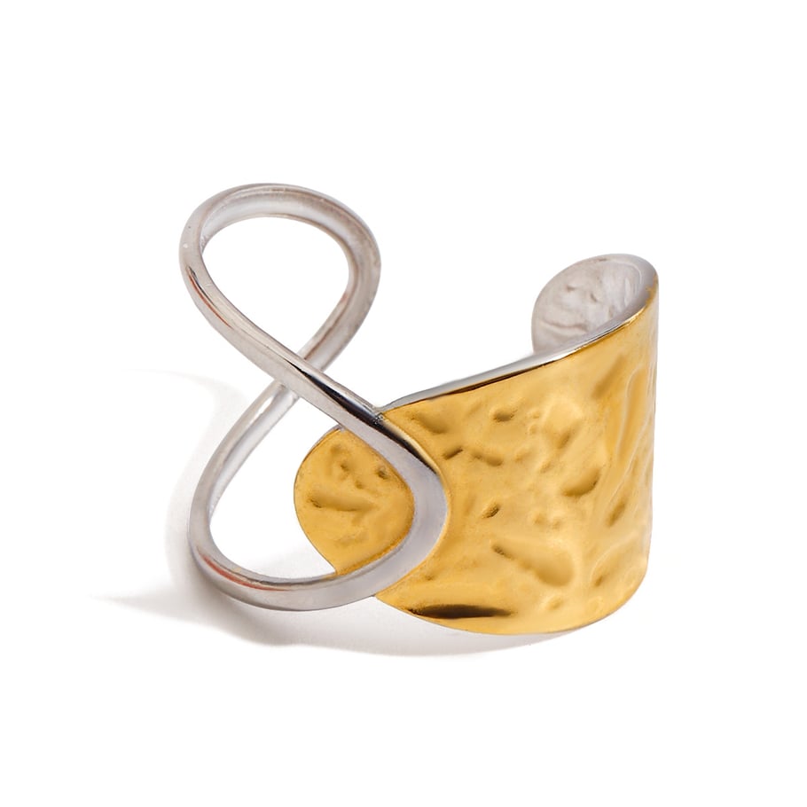 1 Piece Gold and Silver Colorblocking Stainless Steel Asymmetrical Women's Adjustable Rings Picture5