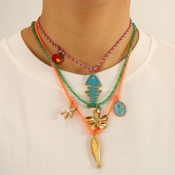 Collane con ciondolo a forma di pesce in acciaio inossidabile color oro da donna