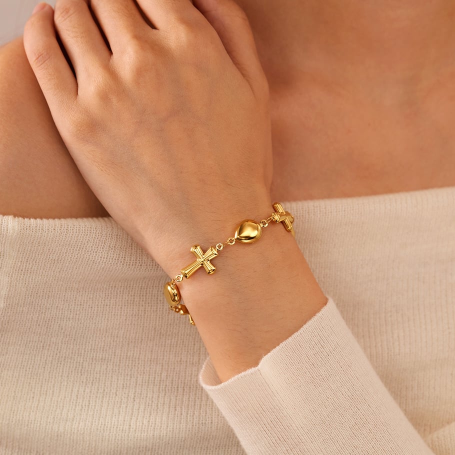 1 Stück Simple Series Daily Cross Edelstahl Goldfarben Damen Kettenarmbänder h5Bild5