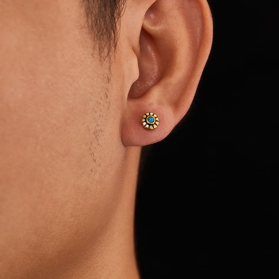 1 Pair Delicate Sun Pattern Stainless Steel Men's Stud Earrings Picture4