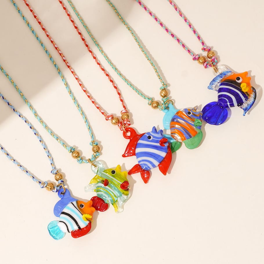 1 Piece Polychrome Series Vacation Tropical Fish Shape Glass Women's Pendant Necklaces Picture5