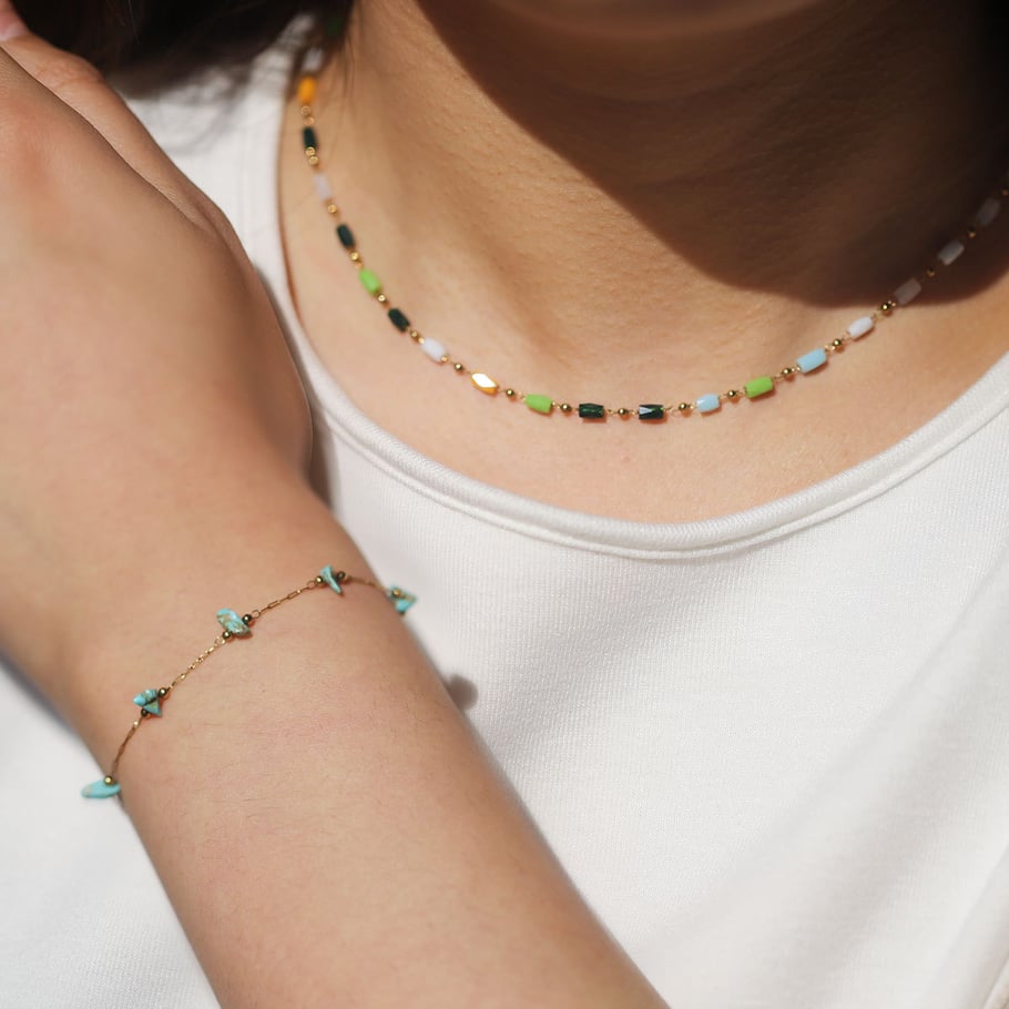 1 Piece Dazzling Beads Stainless Steel Gold Color Women's Chain Necklaces Picture4