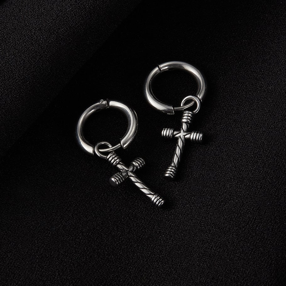 1 Pair Intricate Cross Stainless Steel Men's Stud Earrings h5Picture4