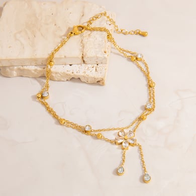 1 Piece Glamorous Flower Stainless Steel Gold Color Women's Anklets h5 Picture4