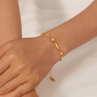 Pulsera de cadena de acero inoxidable color dorado con diseño de corazón diario de serie simple para mujer, 1 pieza h5 Imagen5